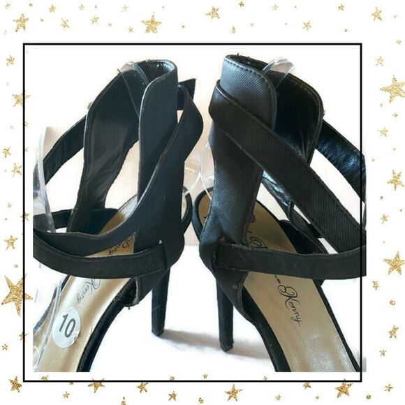 Penny Loves Kenny Black Ankle Strap Heels 10 - Picture 3 of 6
